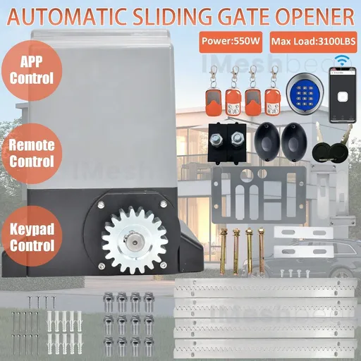 550W Rack Driven Sliding Gate Opener 3100lbs APP Controls 4 Remotes 13 ...